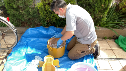 石膏の固化処理